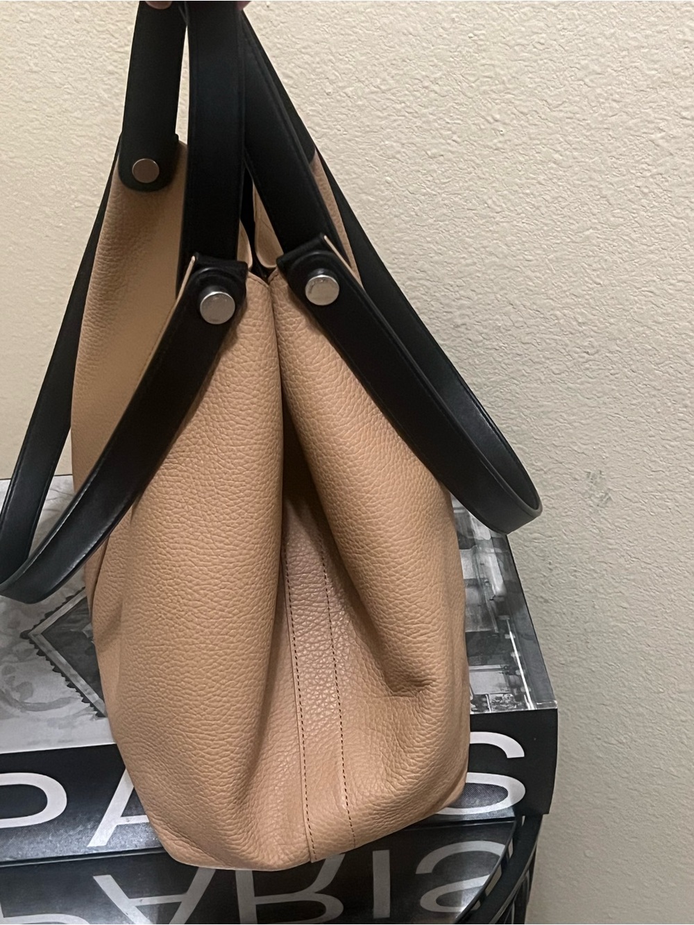 All Saints Beige Tan Leather Tote with Black Handles - Picture 2 of 13